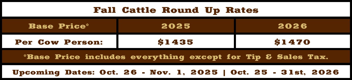 Fall Cattle Round Up Rates Table