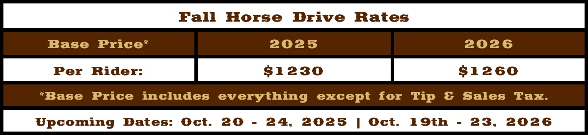 Fall Horse Drive Rates Table