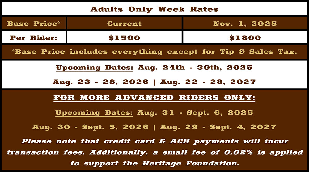 Fall Adult Only Stay Rates Table