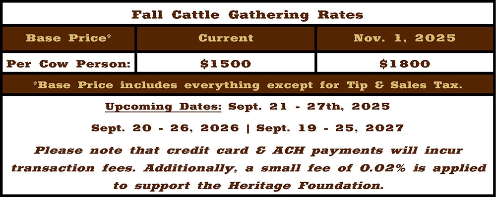 Fall Cattle Gathering Rates Table