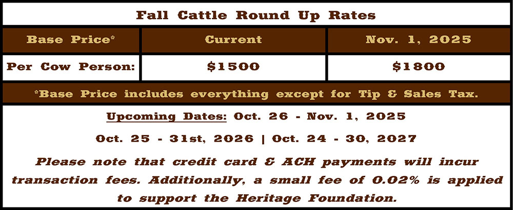 Fall Cattle Round Up Rates Table