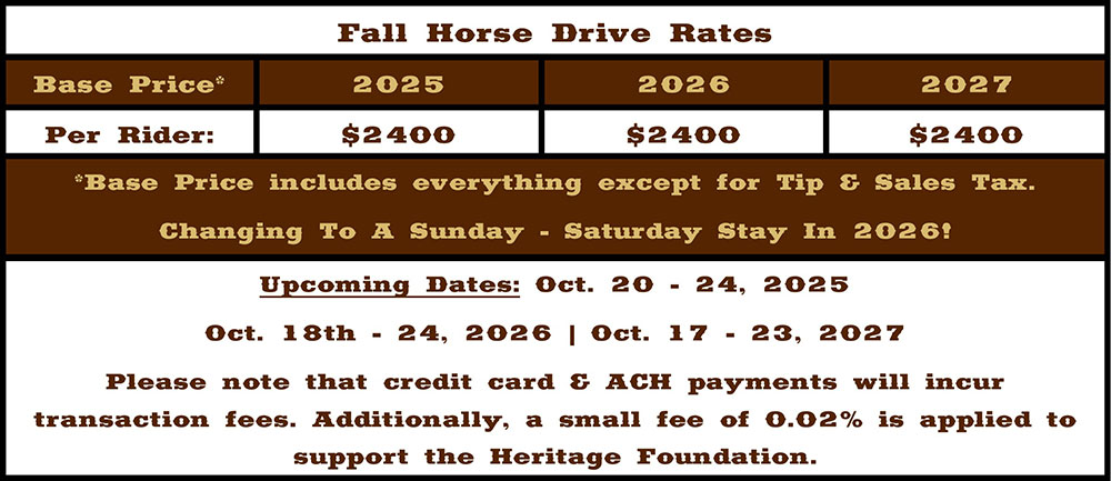 Fall Horse Drive Rates Table