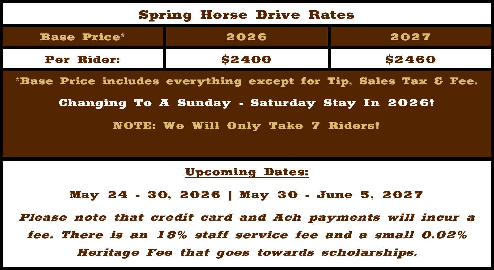 B - 10-31-25 spring horse rates