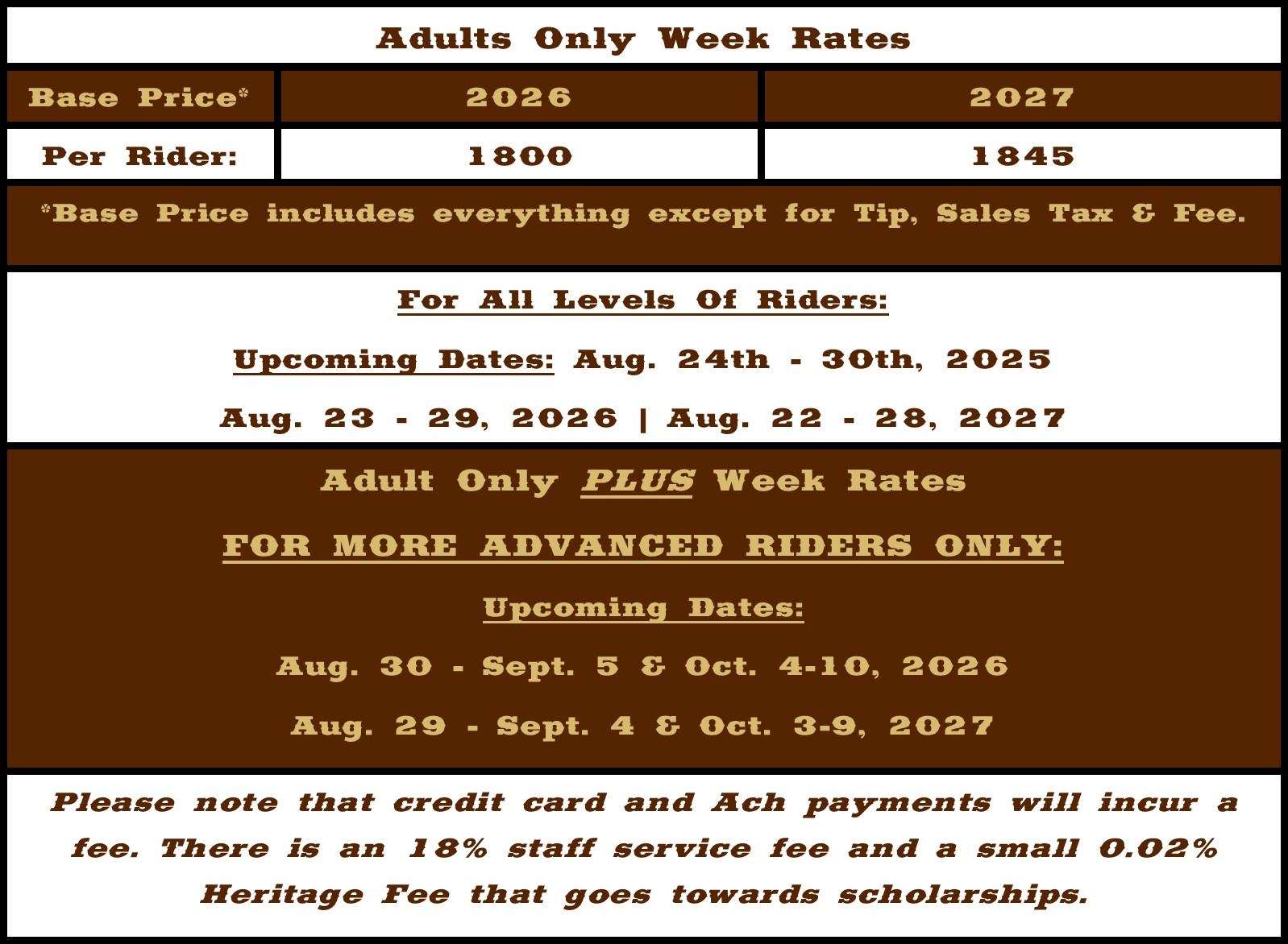 Fall Adult Only Stay Rates